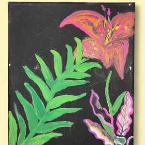 Lilly Pulitzer Vibrant Floral Art with Black Canvas